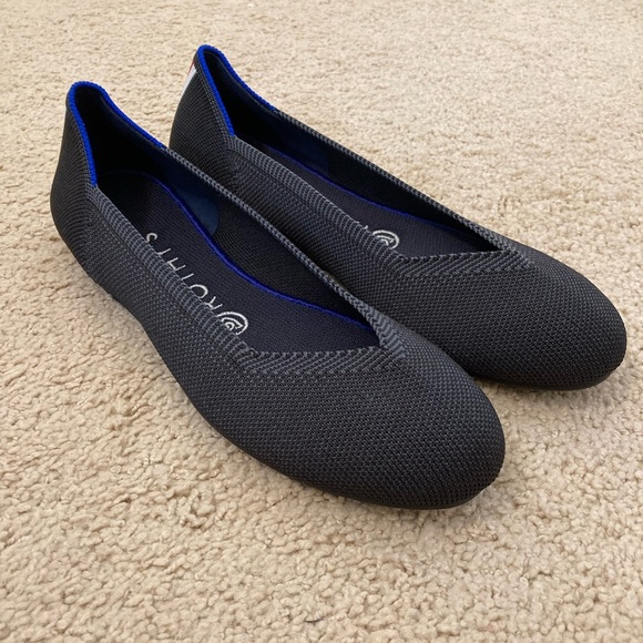 Rothy's RETIRED Charcoal / Dark Gray Racing Stripe Rounded Flat 7.5 - Picture 6 of 12